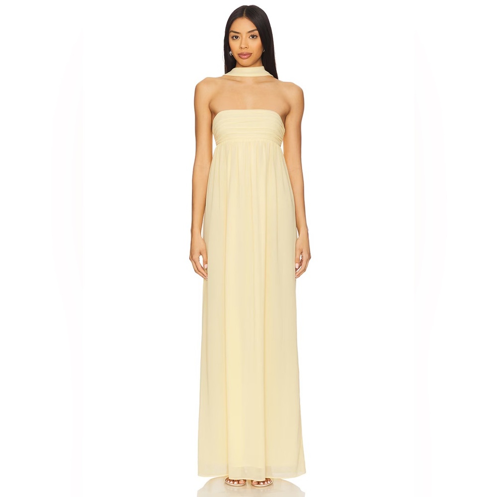NEW Lovers and Friends x Emma Rose Soleil Gown Butter Yellow Formal Scarf Maxi - Picture 2 of 4